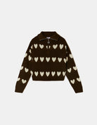 Tally Weijl Brown Knitted Zip Up Jumper with Hearts Brown/White back view