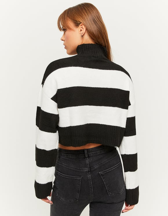 Ladies Striped Loose Cropped Sweater-Model Back View