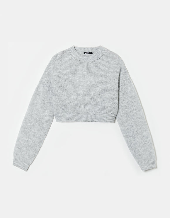 Ladies Short Grey Sweater-Ghost Front View