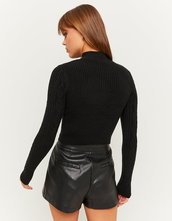 Ladies Black Cut Out Sweater-Model Back View
