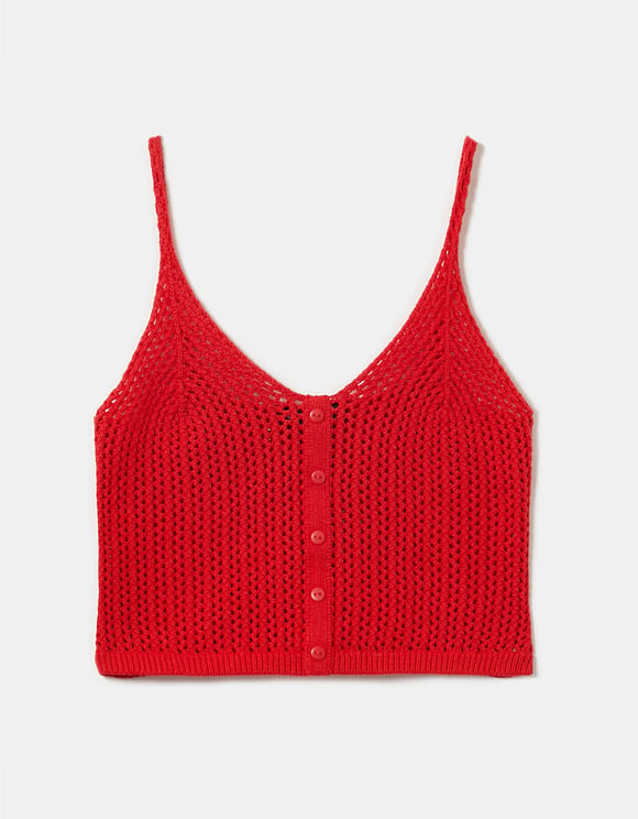 RED CROCHET TOP FRONT VIEW