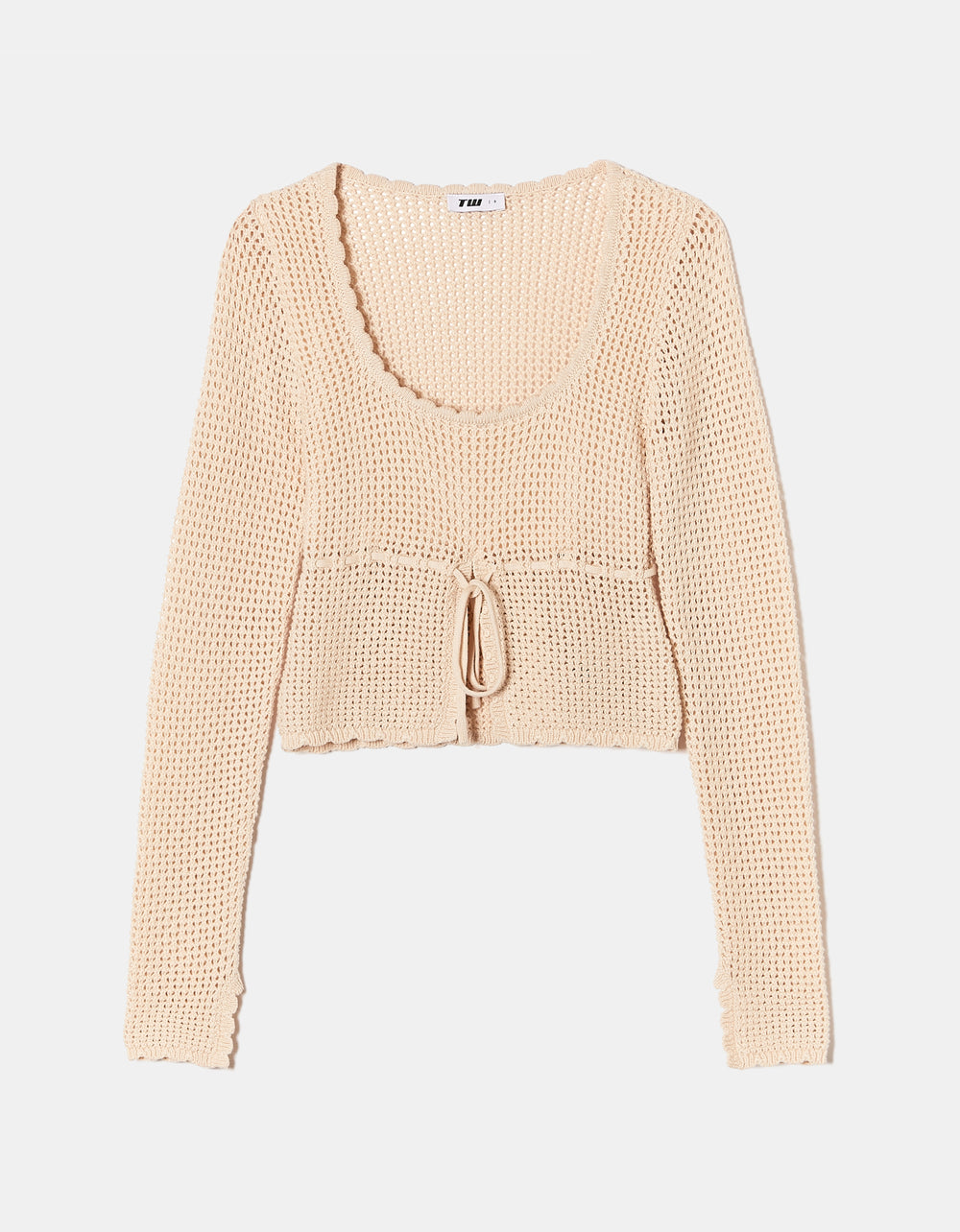 Ladies Beige Crochet Cropped Top-Ghost Front View