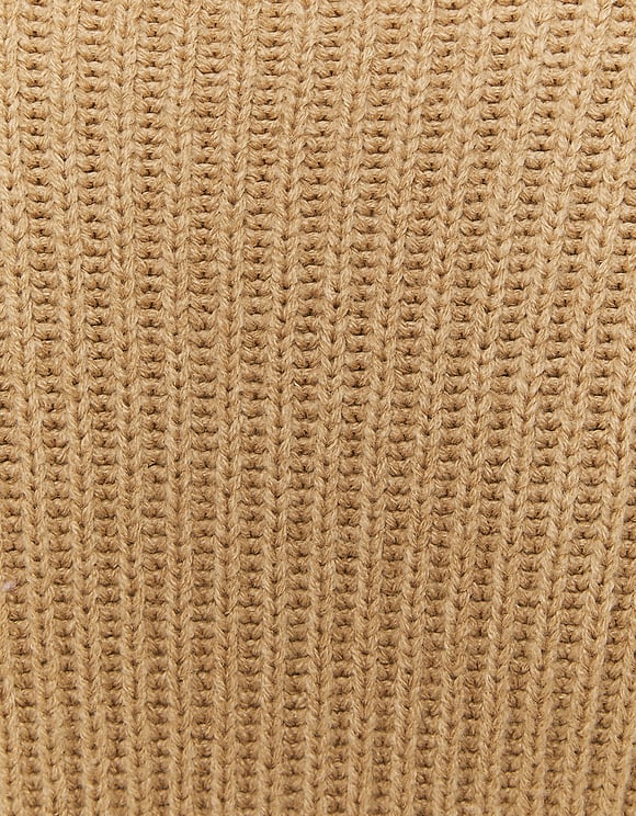 Ladies Brown Cable Knit Round Neck Jumper-Close Up View