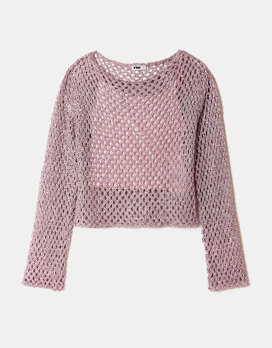 Ladies Pink Sparkle Knit Top-Flat View