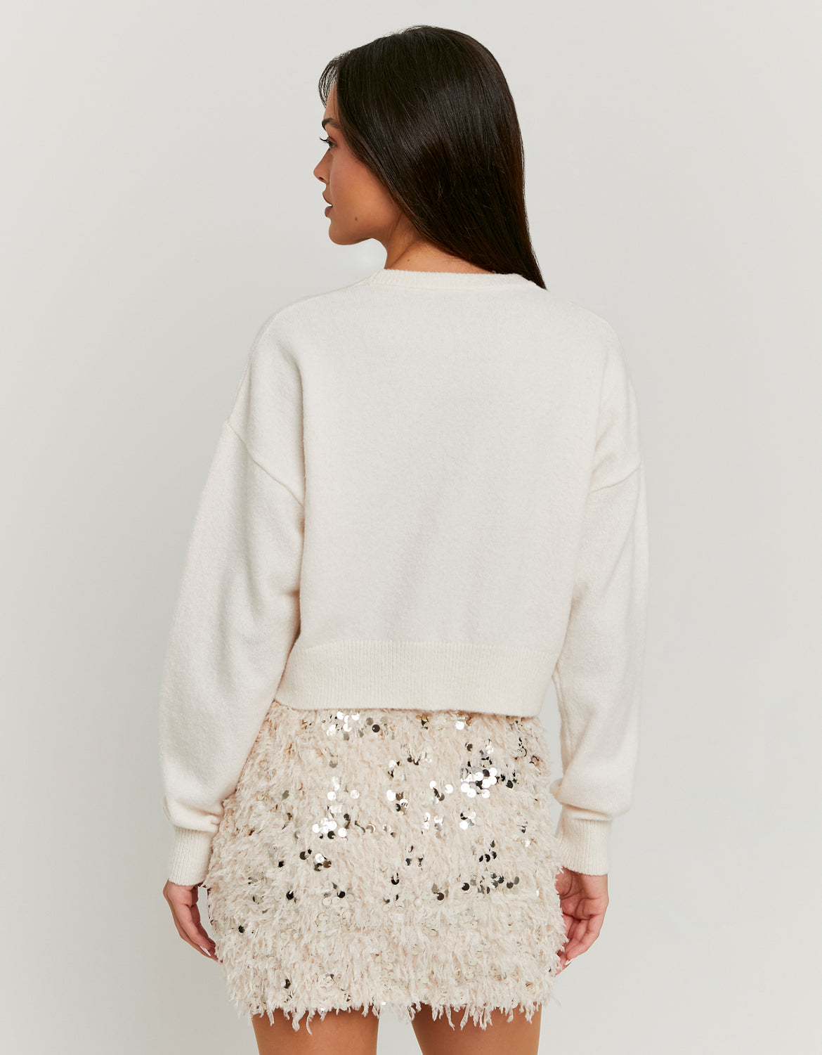 Ladies White Embroidered Knit Jumper-Back View
