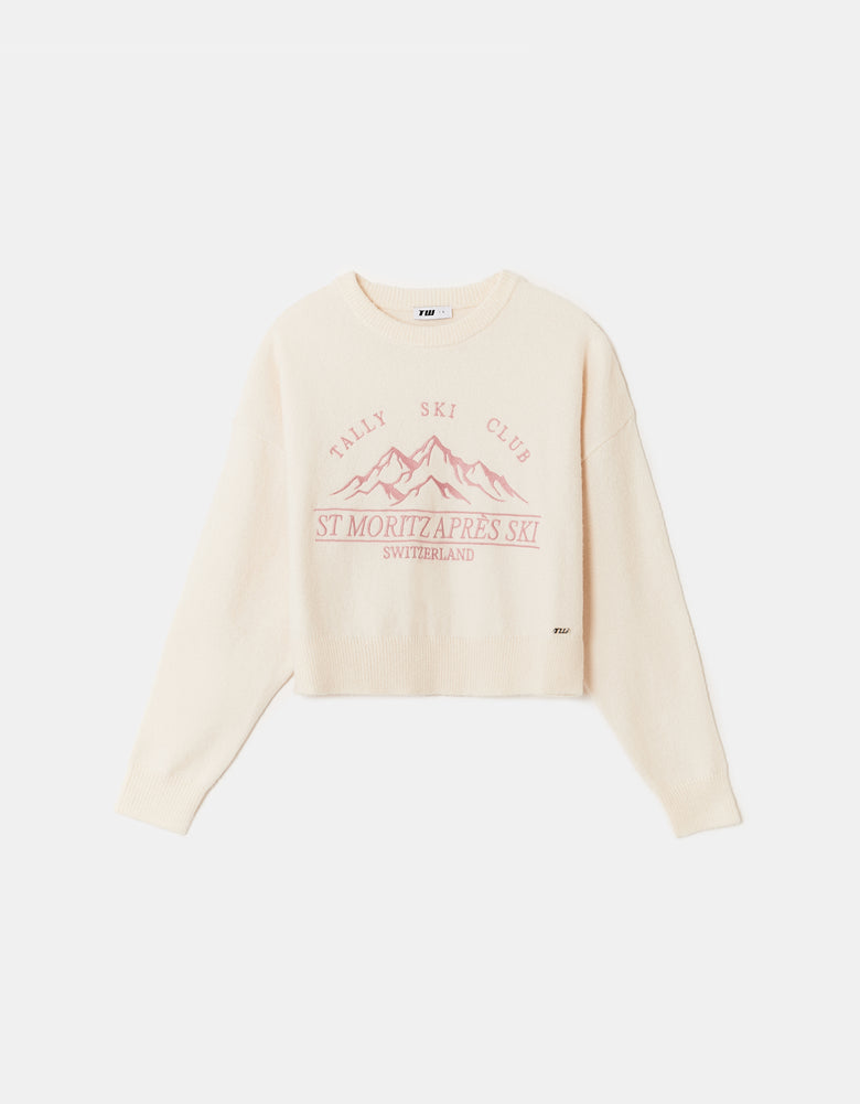 Ladies White Embroidered Knit Jumper-Ghost Front View