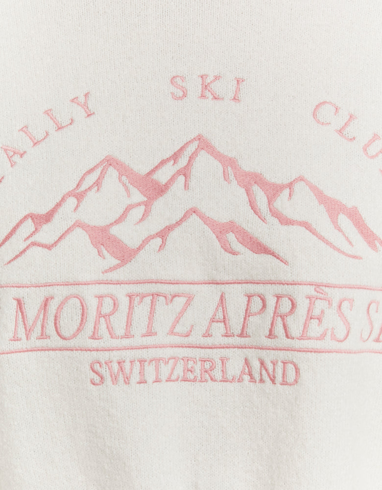 Ladies White Embroidered Knit Jumper-Close  Up View