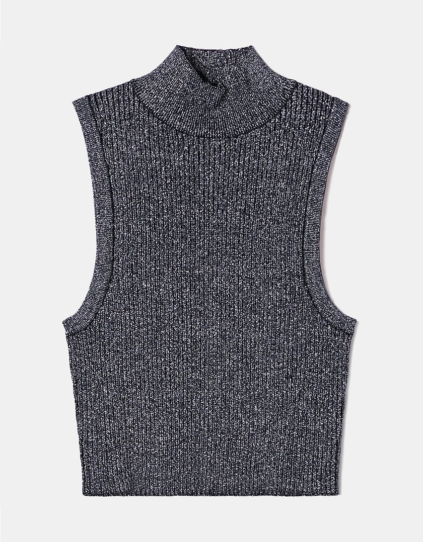 Ladies Sleeveless Knit Lurex Top-Ghost Front View