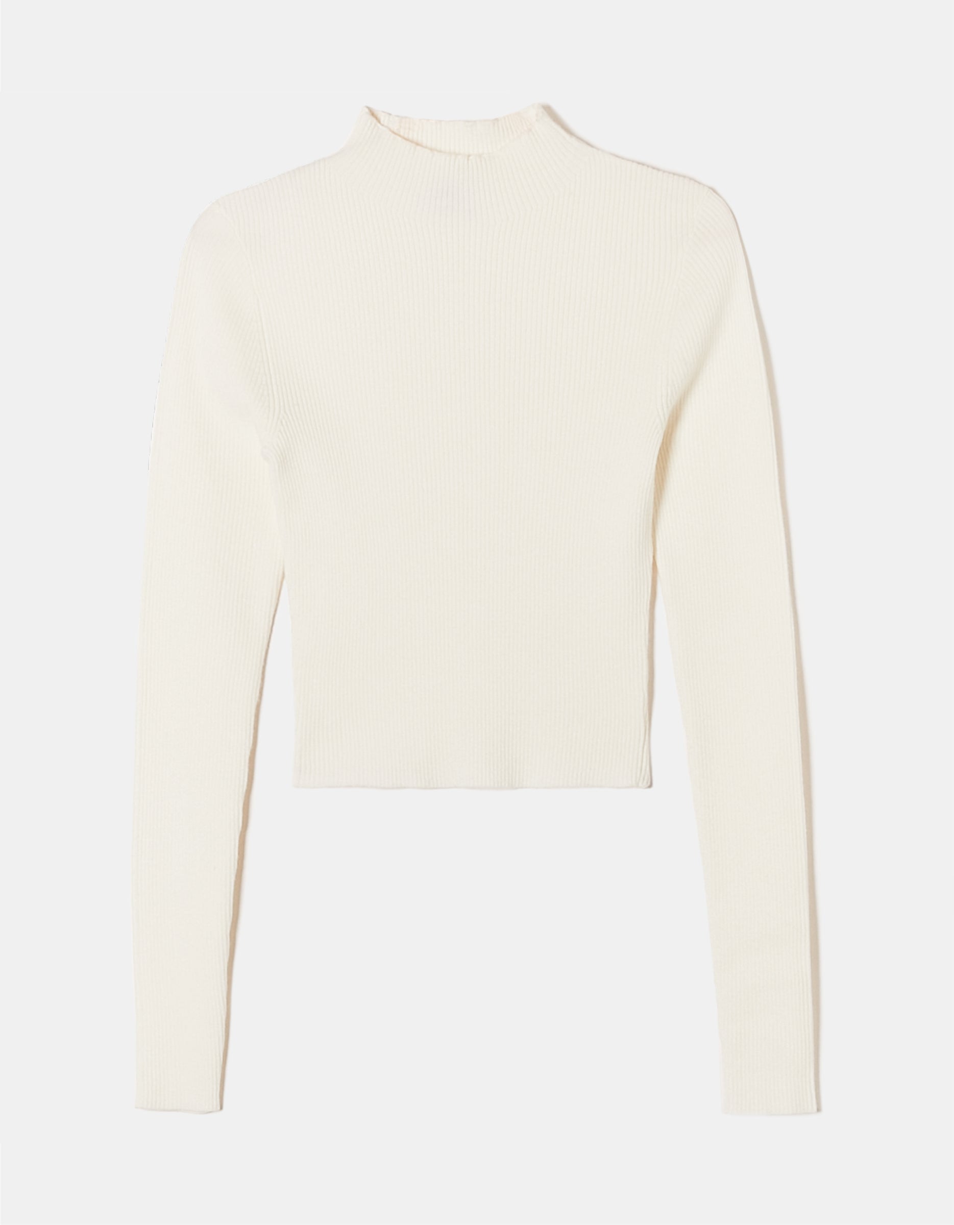 Ladies Turtle Neck Fitted Cropped White Jumper-Ghost Front View