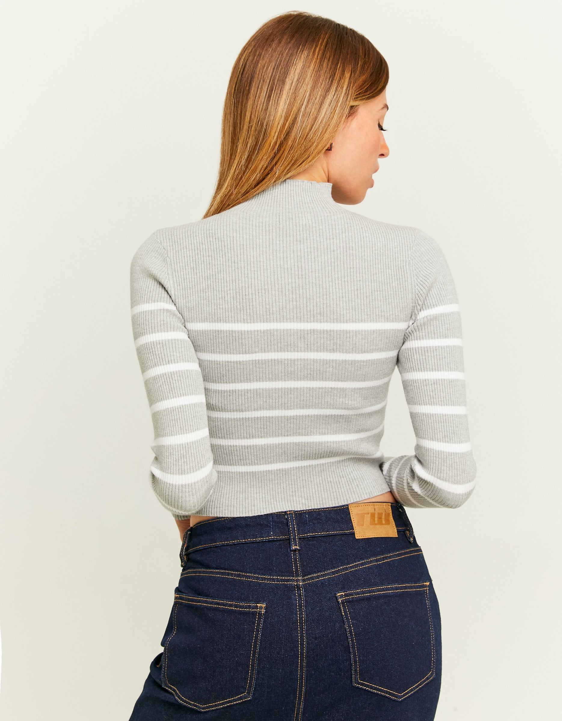 Ladies Turtle Neck Fitted Cropped Jumper-Model Back View