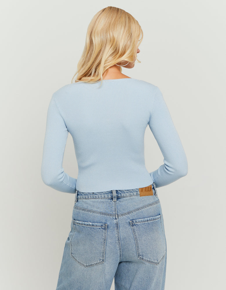 Ladies Blue Knitted Basic Top-Back View