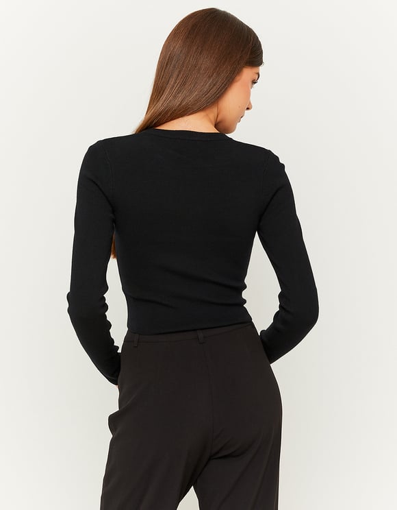 Ladies Black Fitted Knit Sweater-Back View