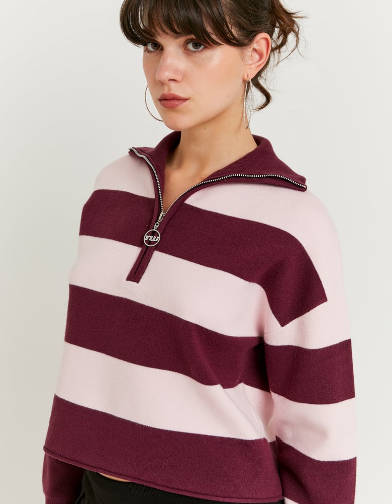 Ladies Burgundy Striped Jumper-Side View