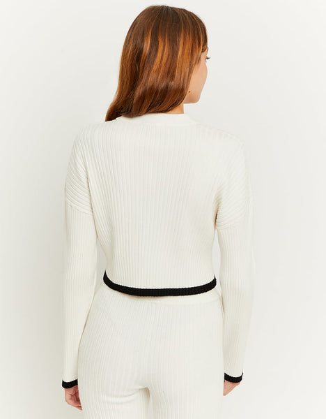 Ladies White Knit Cropped Jumper-Model Back View