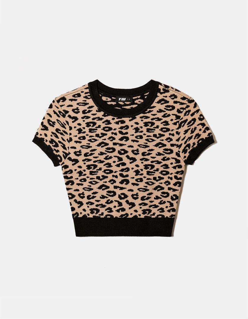 Ladies Animal Print Knit Top-Front View