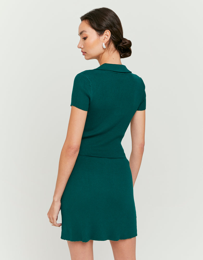 Ladies Green Knitted  Polo Top-Model Back View