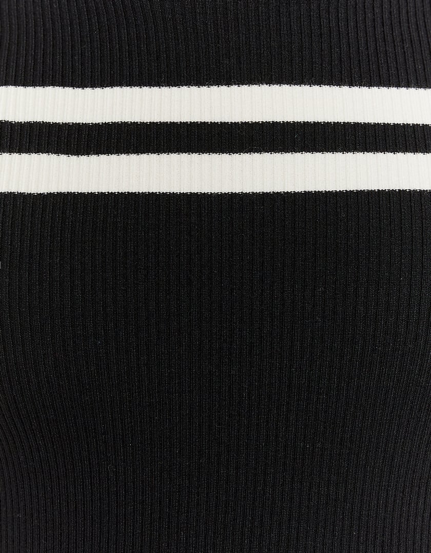 Ladies Black Cropped Striped Jumper-Closer View