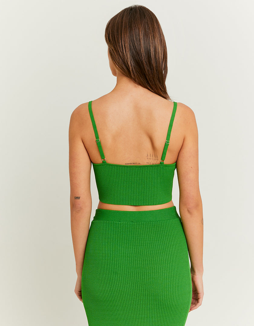Ladies Green Knitted Crop Top-Model Back View