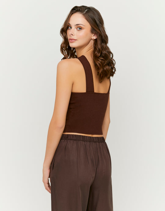 Ladies Brown Halter Top-Model Back View