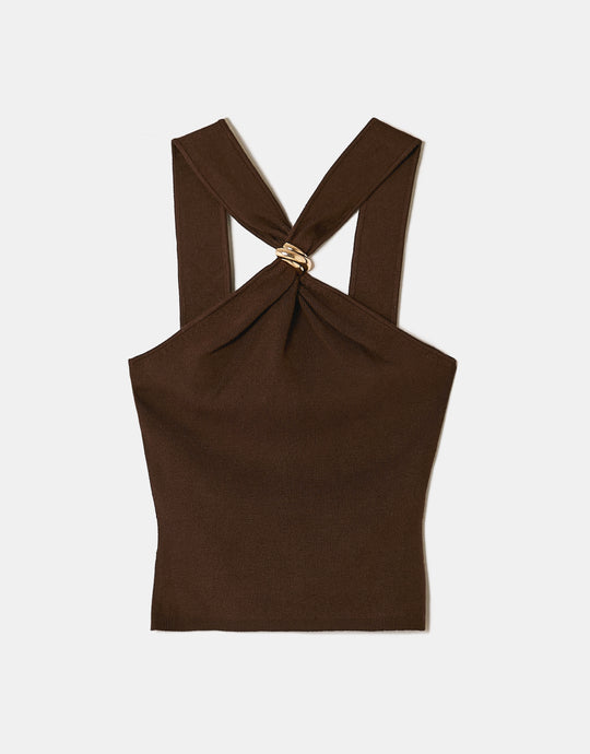Ladies Brown Halter Top-Ghost Front View
