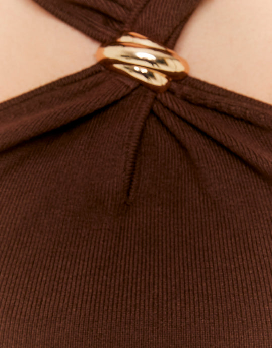 Ladies Brown Halter Top-CrissCross Detail