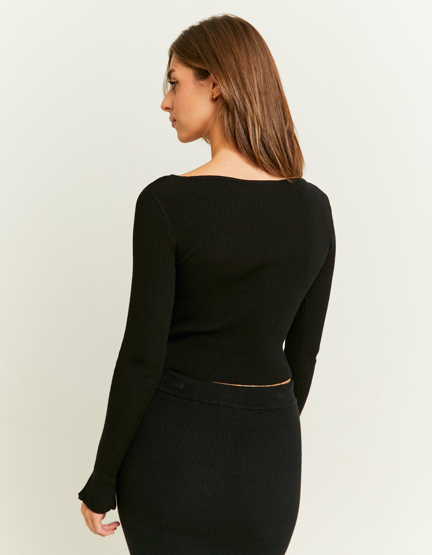 Ladies Black Knitted Top-Model Back View