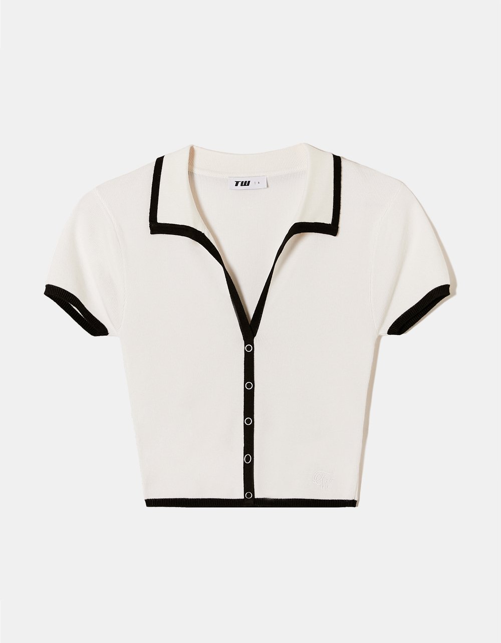 Tally Weijl White Knitted Top With Polo Neck Black/White full front view