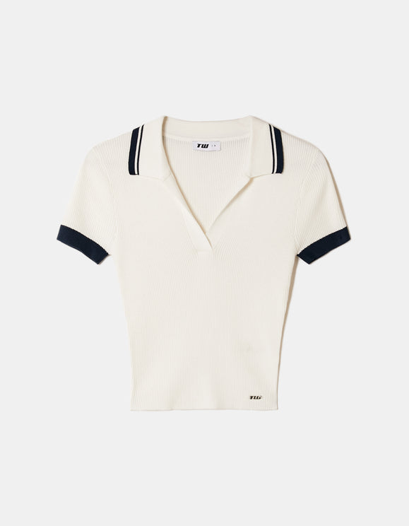 Tally Weijl White Striped Knit Top, front flat lay view