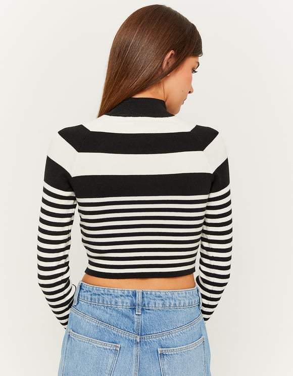 Ladies White/Black Knit Sweater-Model Back View