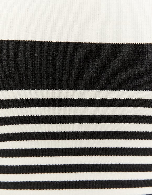 Ladies White/Black Knit Sweater-Close Up View