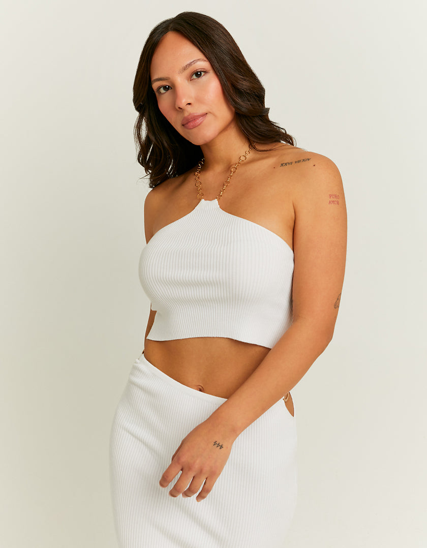 Tally Weijl Halter Knit Top With Chain White front view