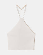 Tally Weijl Halter Knit Top With Chain White back view