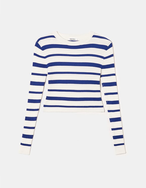 Ladies Striped Long Sleeve Top-Front View