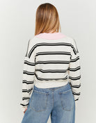 Tally Weijl Striped Cropped Tops With Polo Neck-Cream/Black/Pink Cream/Black/Pink detail view