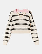 Tally Weijl Striped Cropped Tops With Polo Neck-Cream/Black/Pink Cream/Black/Pink side view