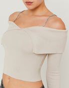 Tally Weijl Beige Knitted Top With Strass Beige model front view