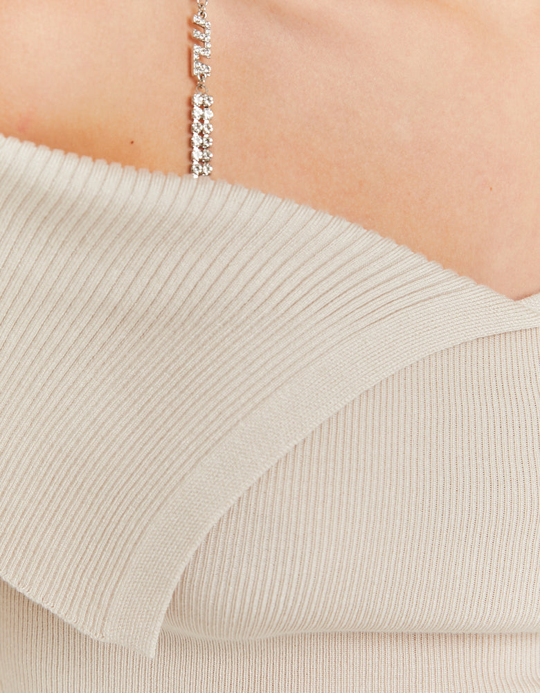 Beige Knitted Jumper With StrassPattern View