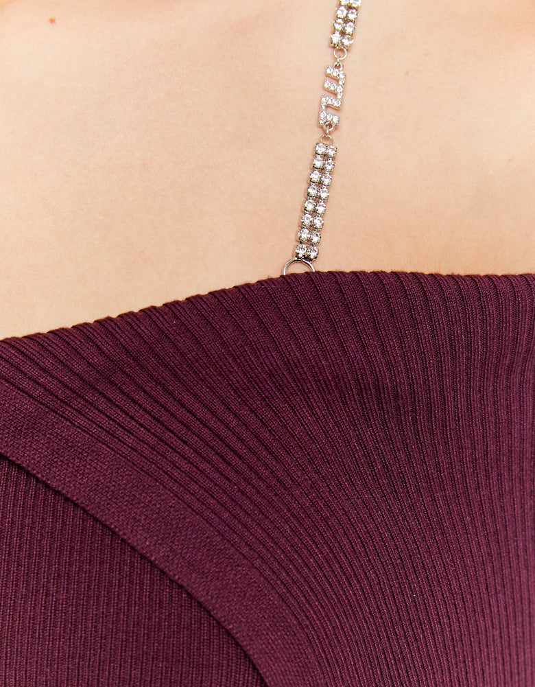 Ladies Burgundy Knitted Top With Strass-Strass View