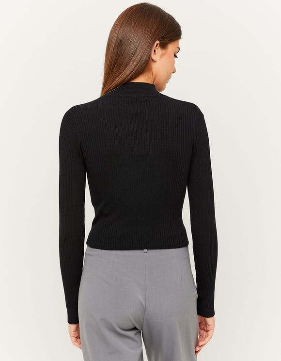 Ladies Black Fitted Knit Sweater-Model Back View