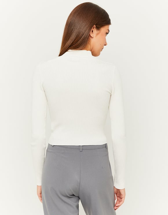 Ladies White Fitted Knit Sweater-Back View