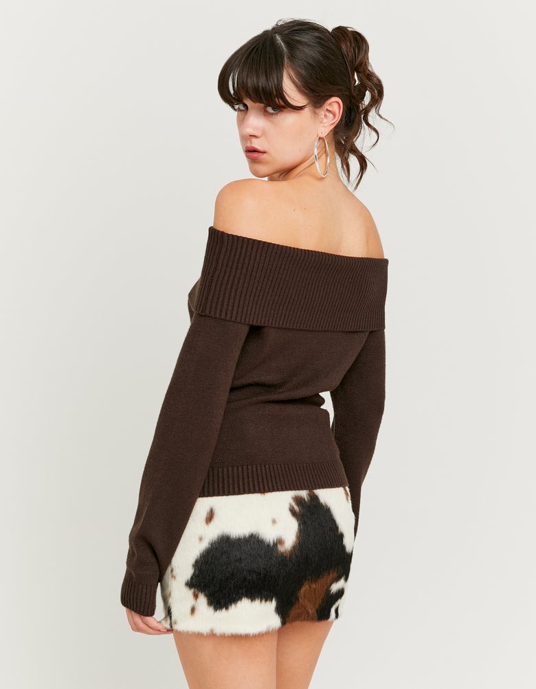 Ladies Brown Off-Shoulder Sweater-Back View of Top