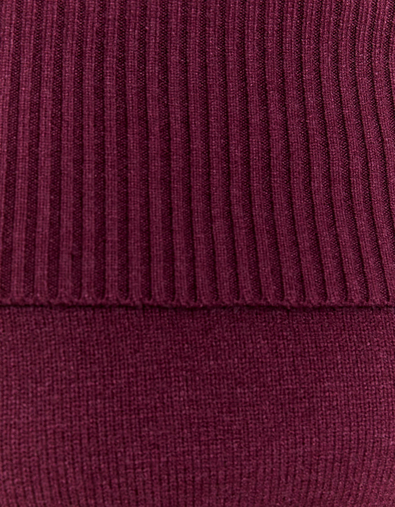 Ladies Burgundy Off-Shoulder Sweater-Close Up View