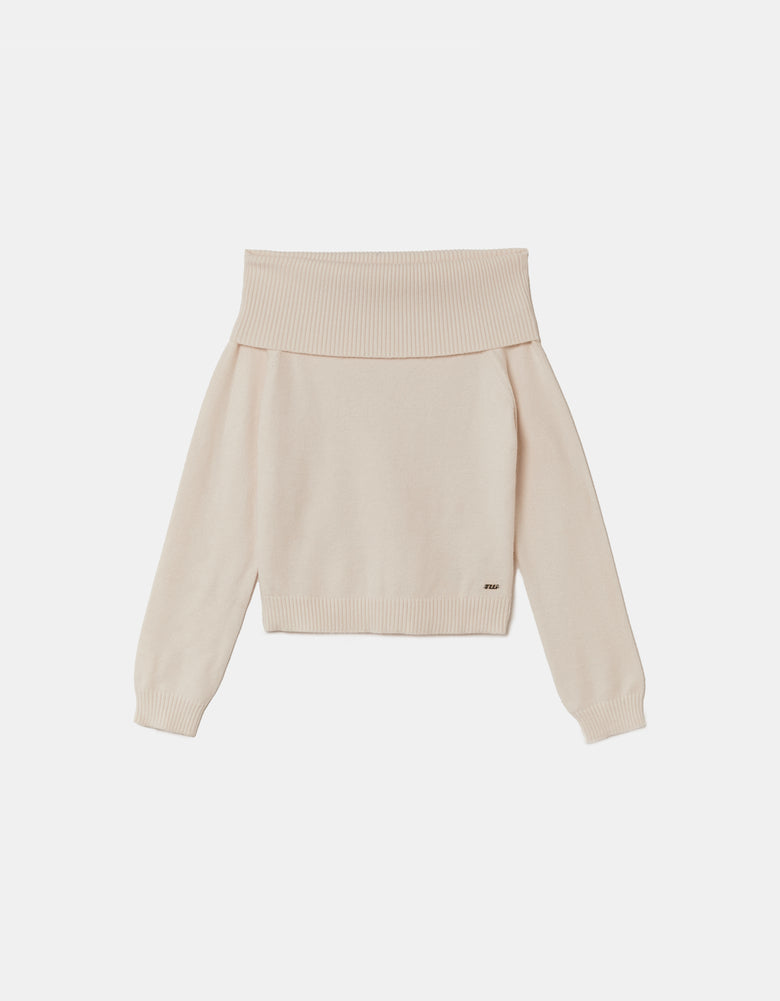 Ladies Ladies White Off-Shoulder Sweater-Ghost Front View
