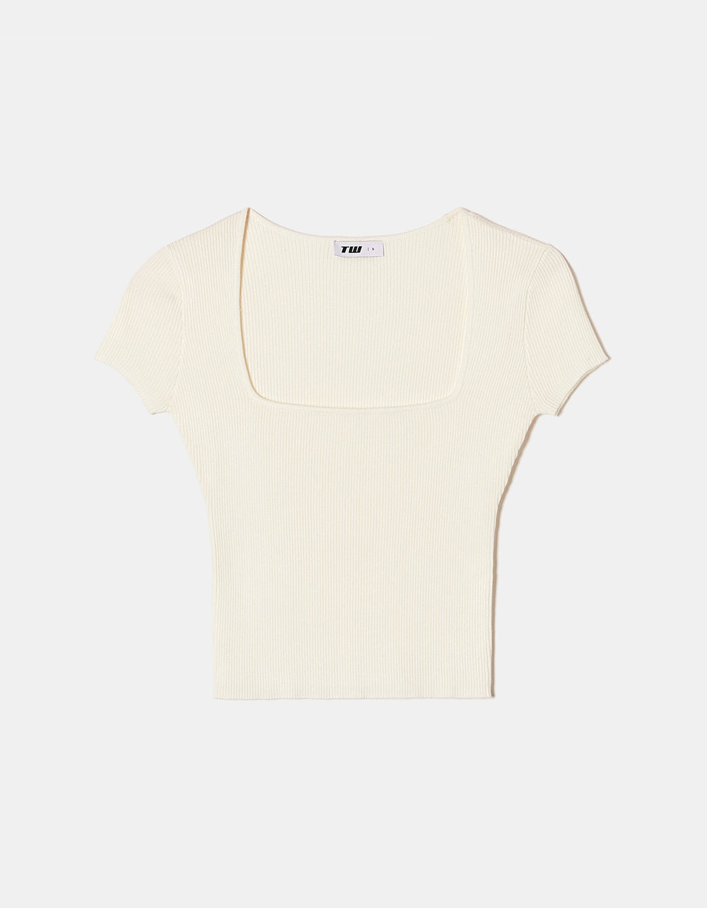 Ladies White Short Sleeve Knitted Top-Ghost Front View