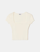 Tally Weijl White Short Sleeve Knitted Top WHITE back view