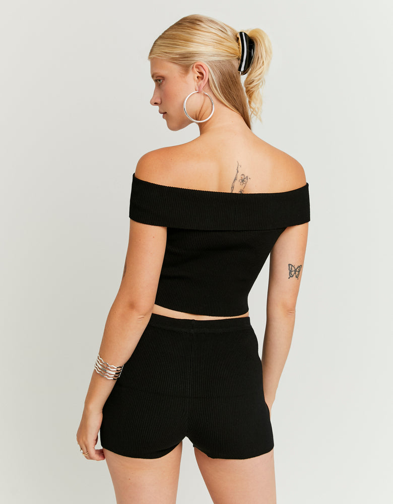 Ladies Black Knitted Top With Love Heart Detail-Model Back View