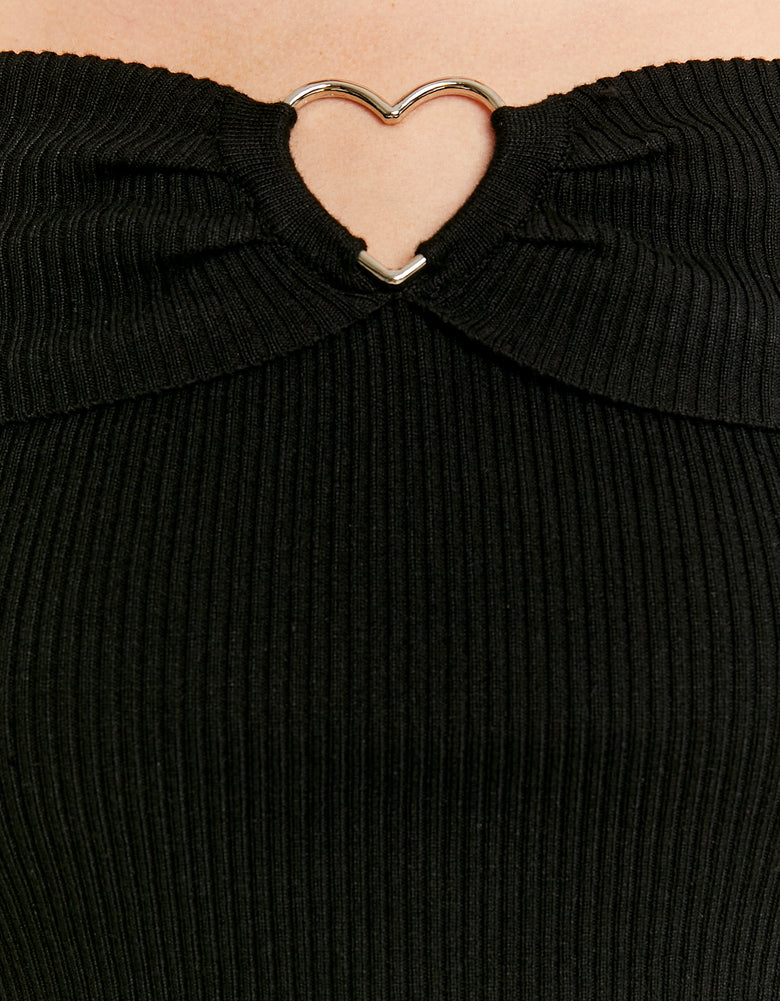 Black Knitted Top With Love Heart Detail