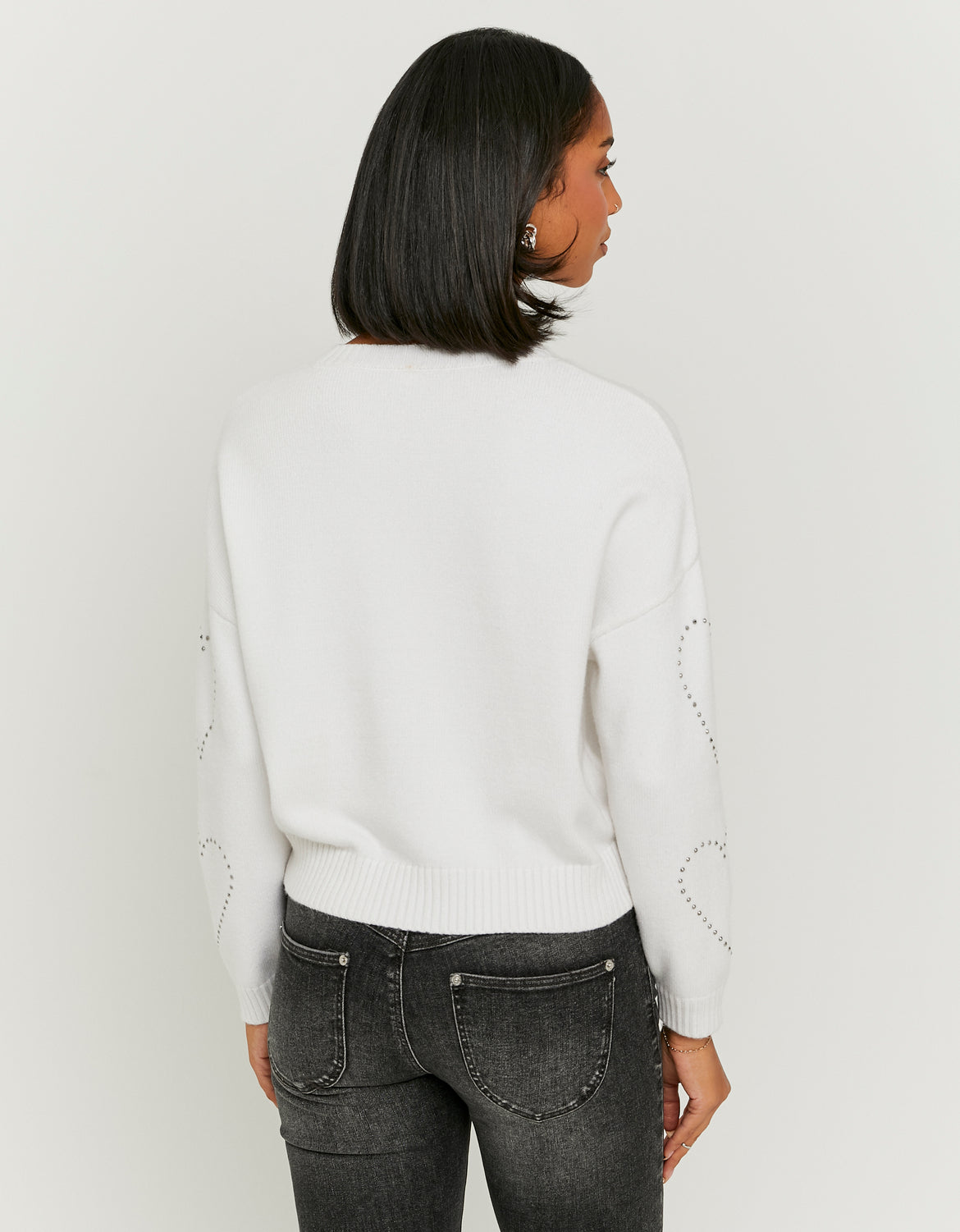 Ladies White Knit Sweater With Rhinestones-Back View