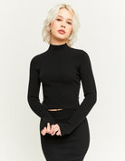 Tally Weijl Black Ribbed Fitted Sweater Black front view