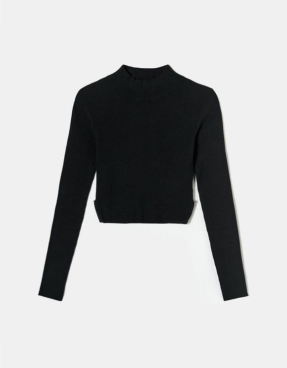 Tally Weijl Black Ribbed Fitted Sweater Black side view